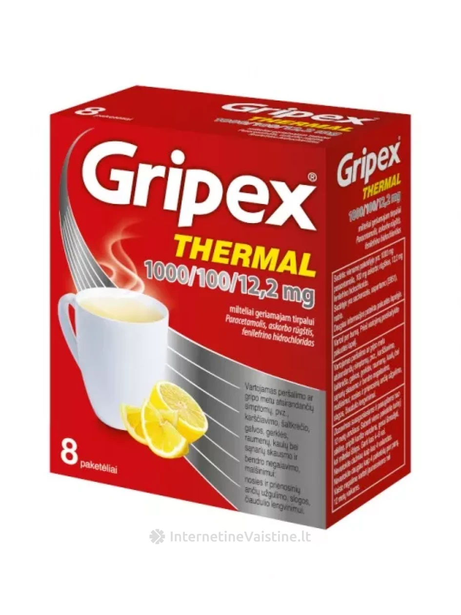 GRIPEX THERMAL 1000 mg/100 mg/ 12.2 mg milteliai geriamajam tirpalui N8. N8 | internetinevaistine.lt