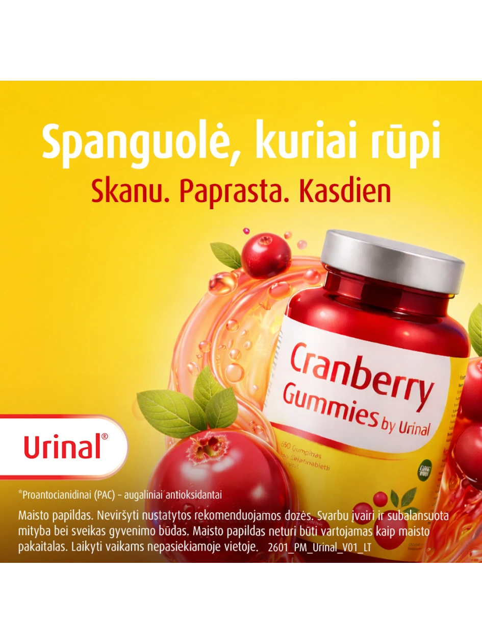 WALMARK URINAL maisto papildas CRANBERRY GUMMIES, 60 guminukų | internetinevaistine.lt