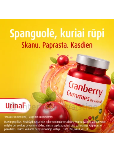 WALMARK URINAL maisto papildas CRANBERRY GUMMIES, 60 guminukų | internetinevaistine.lt