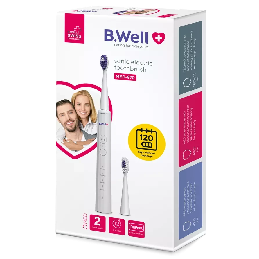 B. WELL elektrinis dantų šepetėlis MED-870, baltas, N1