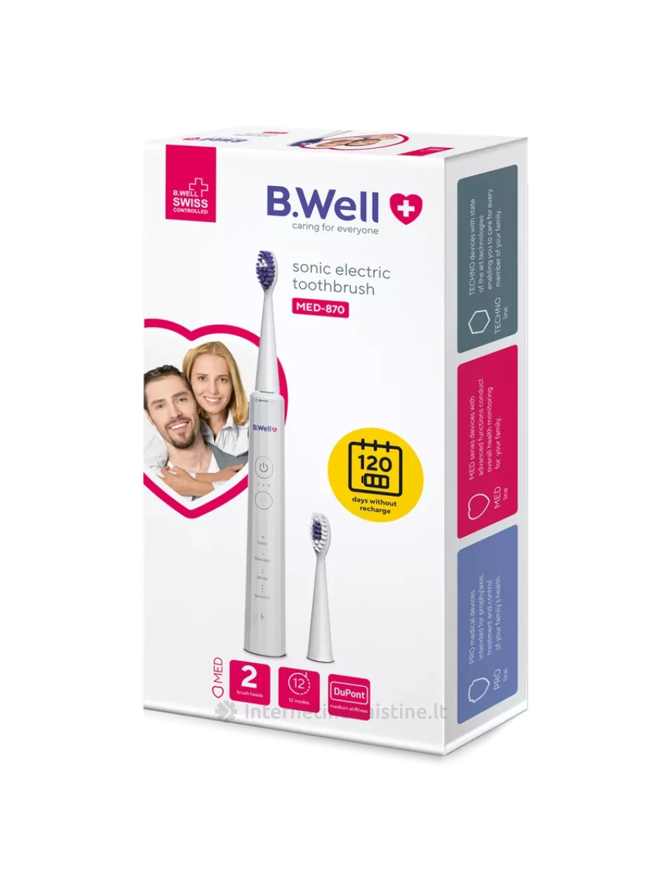 B. WELL elektrinis dantų šepetėlis MED-870, baltas, N1, Vnt | internetinevaistine.lt