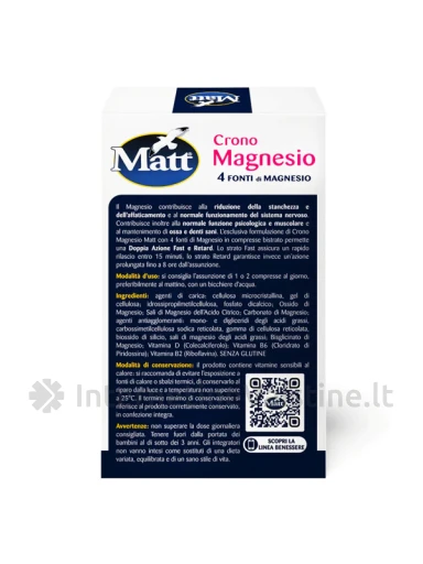 MATT Crono Magnesio, 4 magnio formos su vitaminais B2, B6 ir D, 30 tablečių | internetinevaistine.lt