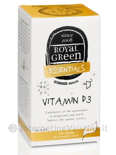ROYAL GREEN Vitaminas D3 300TV N120 tab. | internetinevaistine.lt