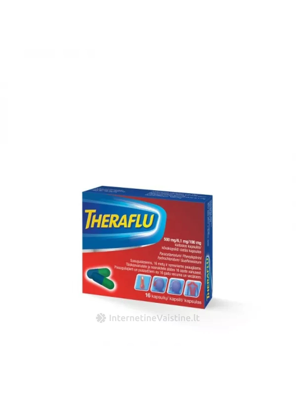 THERAFLU 500mg/6.1mg/100mg kietos kaps. N16 | internetinevaistine.lt