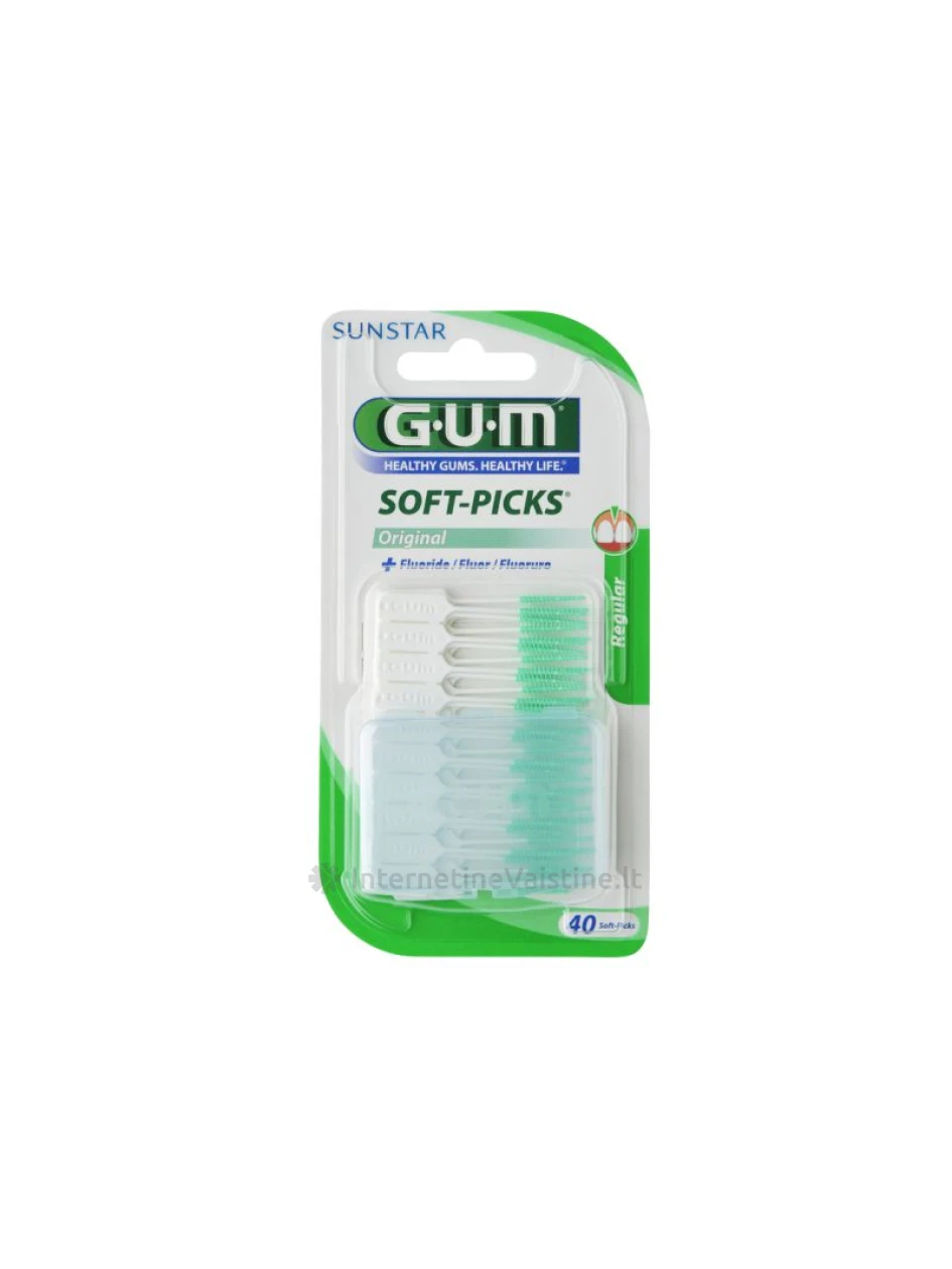 G.U.M.® (632) Soft Picks N40 minkšti krapštukai su flouru, dėžutė nešiojimui,40 vnt., N1 | internetinevaistine.lt