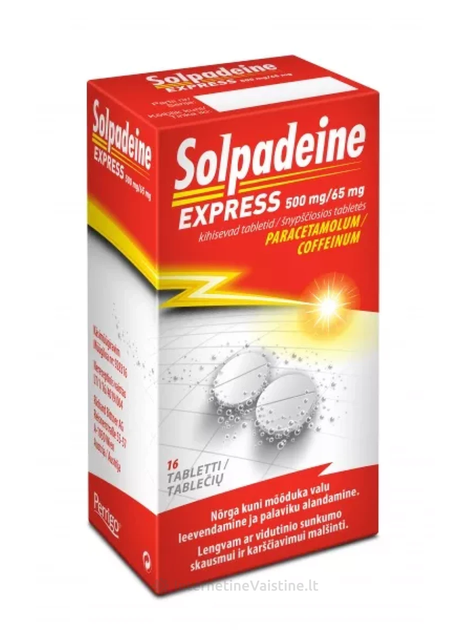 SOLPADEINE EXPRESS 500 mg/65 mg šnypščiosios tabletės N16 | internetinevaistine.lt