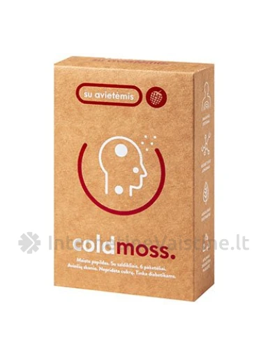 COLDMOSS milteliai geriamajam tirpalui aviečių skoniui 15g, 6 paketeliai (be cukr.) | internetinevaistine.lt