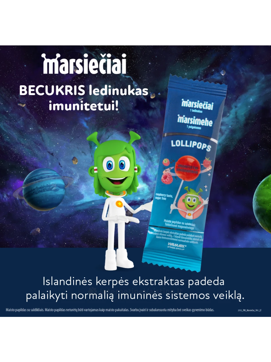 MARSIEČIAI maisto papildas RASPBERRY LOLLIPOPS,  ledinukas N1, Vnt | internetinevaistine.lt