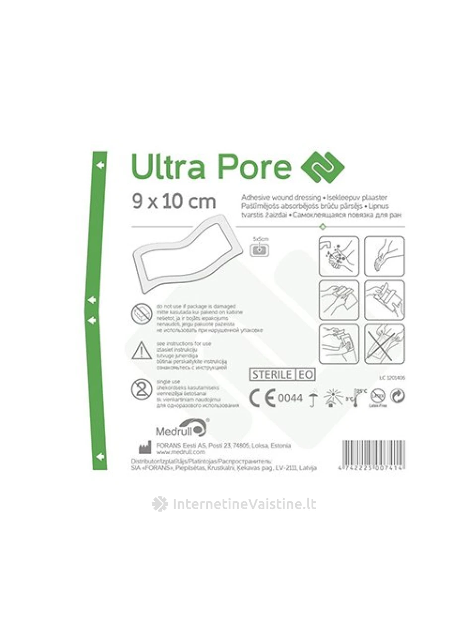 MEDRULL Ultra Pore sterilus lipnus chirurginis tvarstis 9x10cm | internetinevaistine.lt