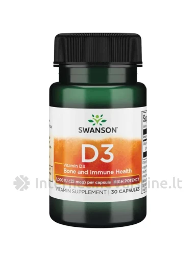 SWANSON, Vitaminas D3 1000TV, 30 kapsulių, N1 | internetinevaistine.lt