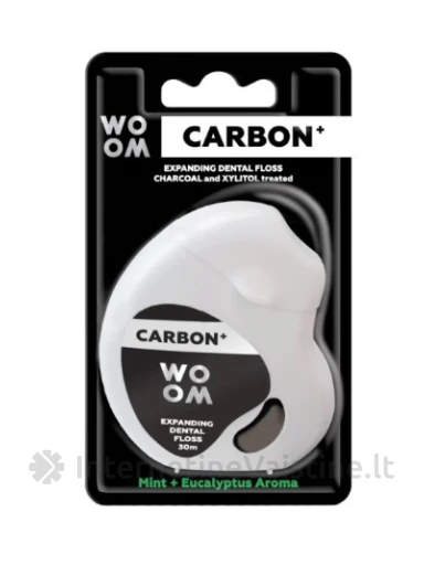 WOOM besiplečiantis tarpdančių siūlas su aktyvuota anglimi CARBON+, 30m, Vnt | internetinevaistine.lt