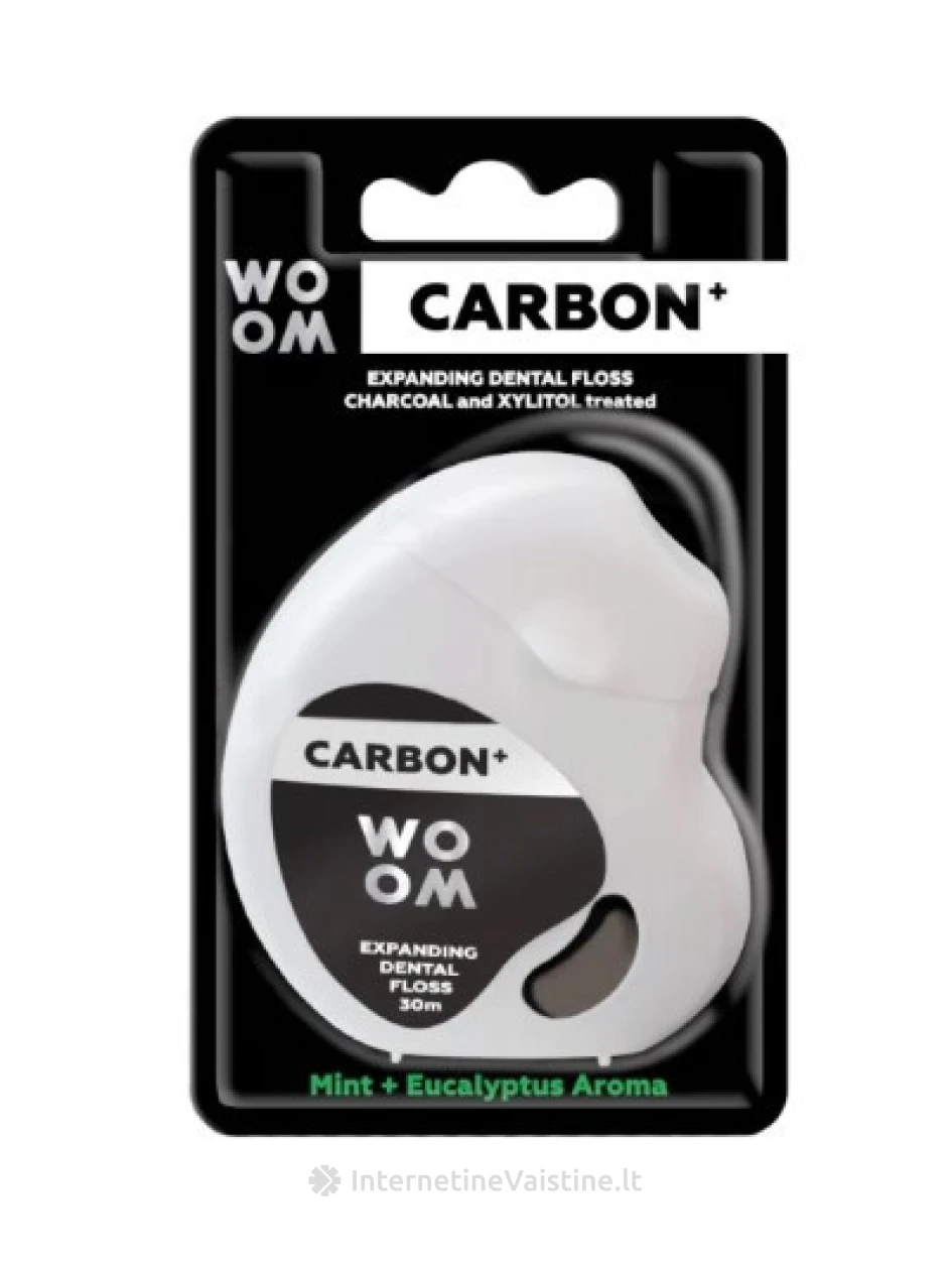 WOOM besiplečiantis tarpdančių siūlas su aktyvuota anglimi CARBON+, 30m, Vnt | internetinevaistine.lt
