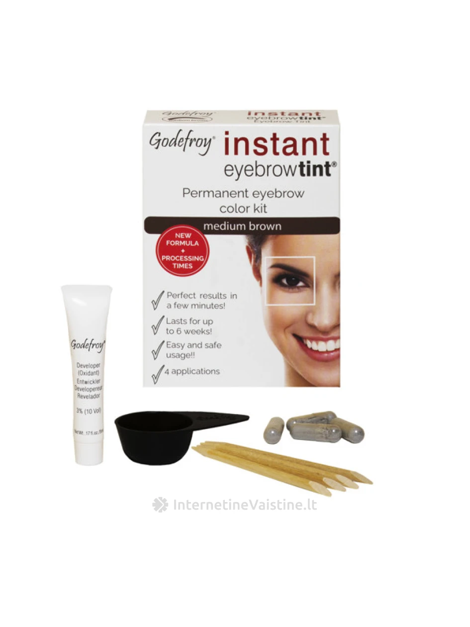 GODEFROY antakių dažymo rinkinys INSTANT EYEBROW TINT, (medium brown), ruda spalva N1, Vnt | internetinevaistine.lt