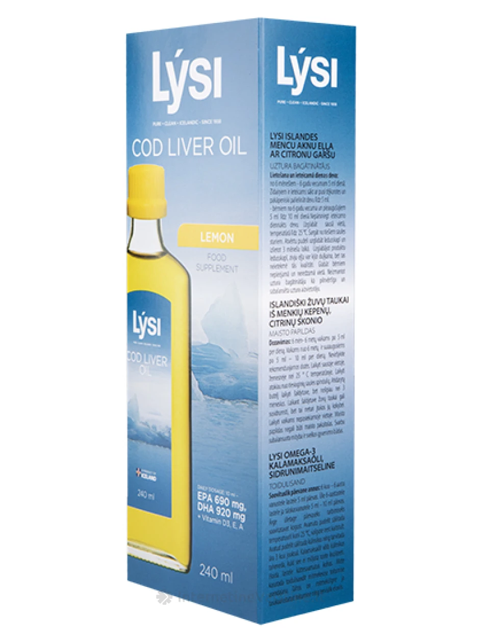 Lysi COD LIVER OIL- natūralūs žuvų taukai citrinų skonio, 240ml | internetinevaistine.lt