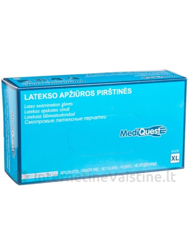 MEDIQUEST, lateksinės nesterilios pirštinės be pudros, XL, 100 vnt. | internetinevaistine.lt