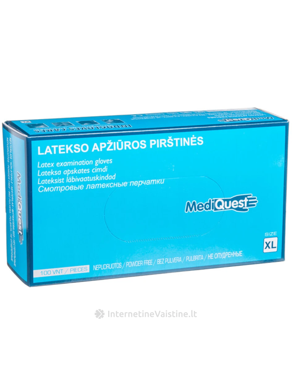 MEDIQUEST, lateksinės nesterilios pirštinės be pudros, XL, 100 vnt. | internetinevaistine.lt