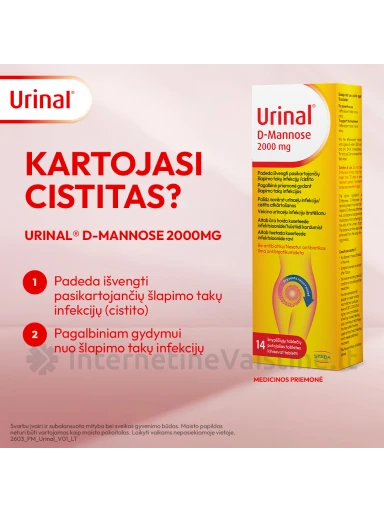 WALMARK URINAL D-Mannose 2000mg šnypščiančiųjų. tab. N14 | internetinevaistine.lt