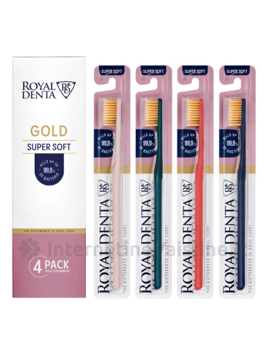 ROYAL DENTA ypač minkštų dantų šepetėlių rinkinys GOLD SUPER SOFT, 4 vnt | internetinevaistine.lt