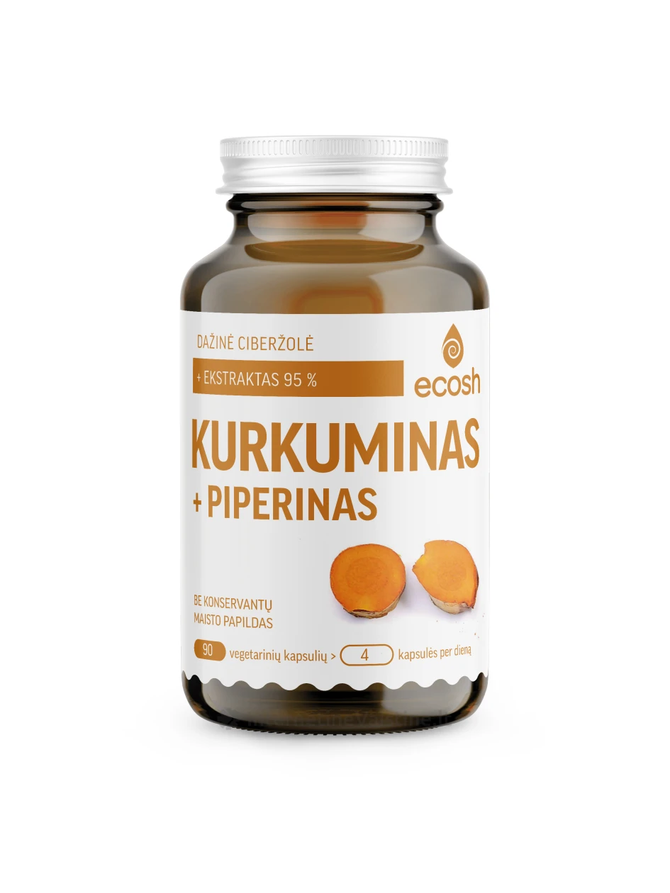 ECOSH KURKUMINAS, su BCM-95® kurkumino ir 95% piperino ekstraktais, 90 kapsulių | internetinevaistine.lt