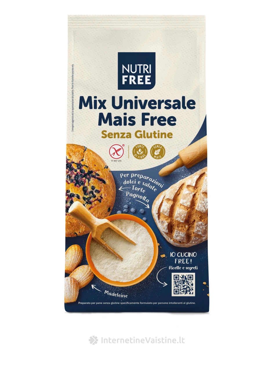 NUTRIFREE MIX UNIVERSALE - universalus miltų mišinys be kukurūzų ir be glitimo, 800g | internetinevaistine.lt
