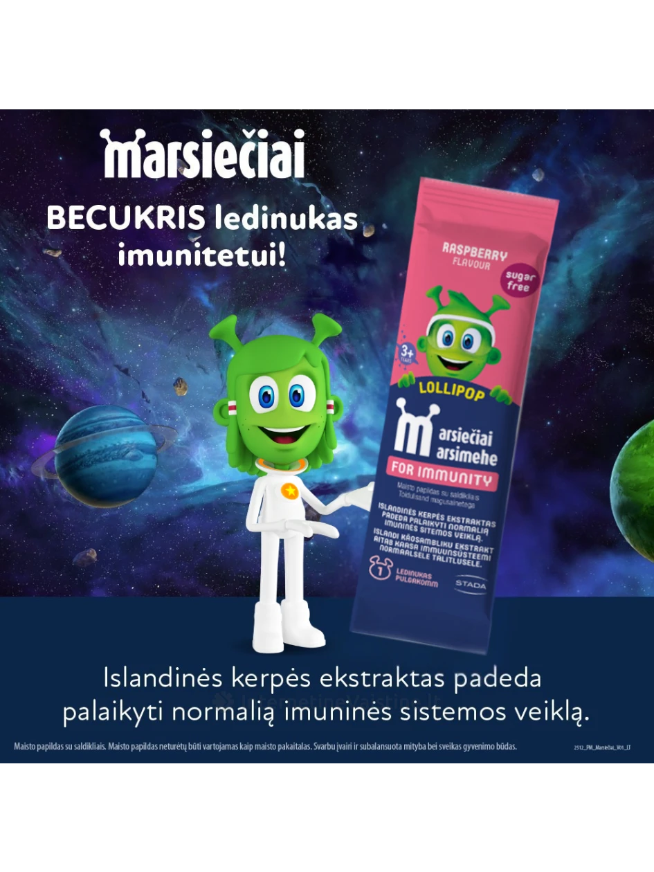 MARSIEČIAI maisto papildas RASPBERRY LOLLIPOPS,  ledinukas N1, Vnt | internetinevaistine.lt