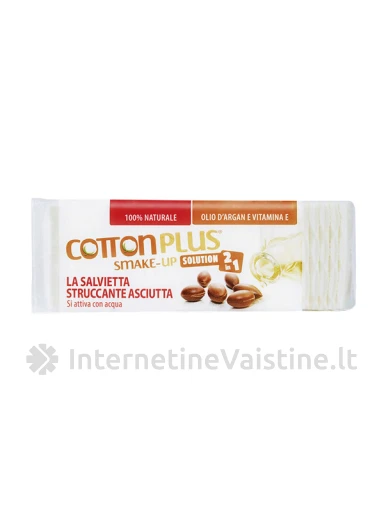COTTON PLUS 2:1 sausi makiažo vatos lapeliai su pieneliu Argan N60, 60 vnt. | internetinevaistine.lt