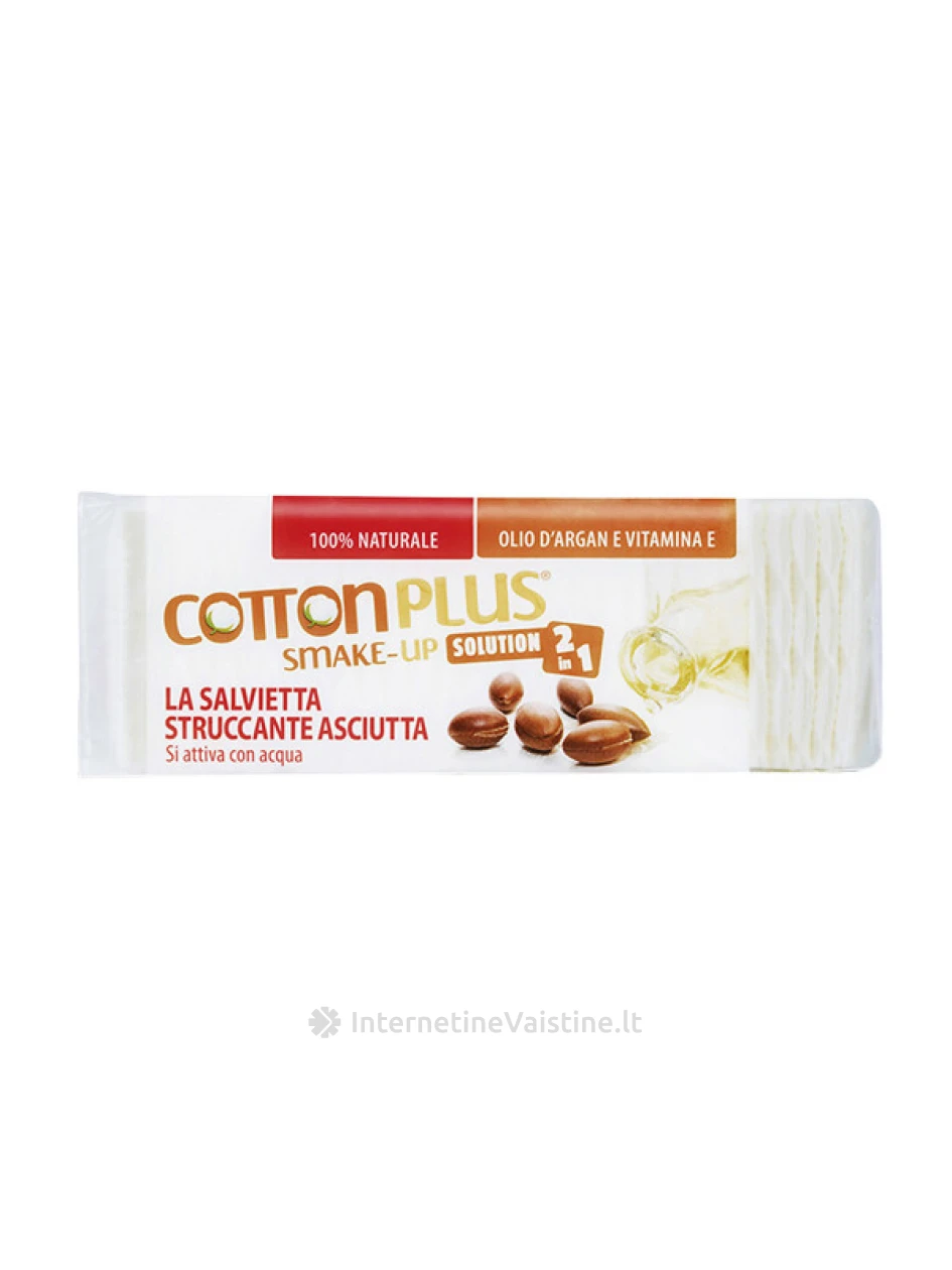 COTTON PLUS 2:1 sausi makiažo vatos lapeliai su pieneliu Argan N60, 60 vnt. | internetinevaistine.lt