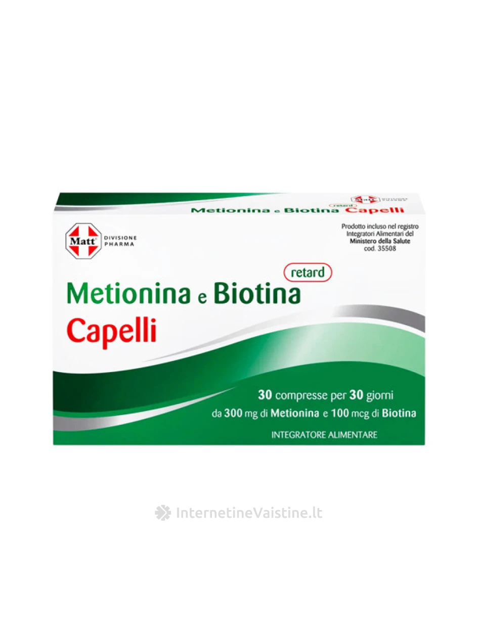 MATT DIVISIONE PHARMA Metionina e Biotina retard, maisto papildas plaukams, 30 tablečių | internetinevaistine.lt