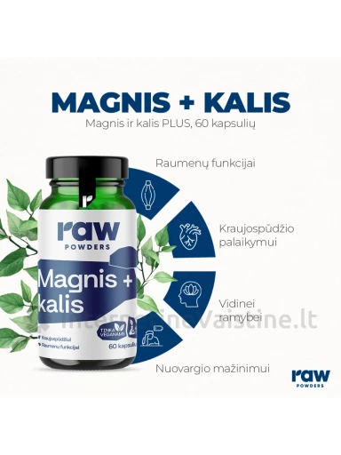 RAW POWDERS Magnesium and Potassium PLUS kaps. N60 | internetinevaistine.lt
