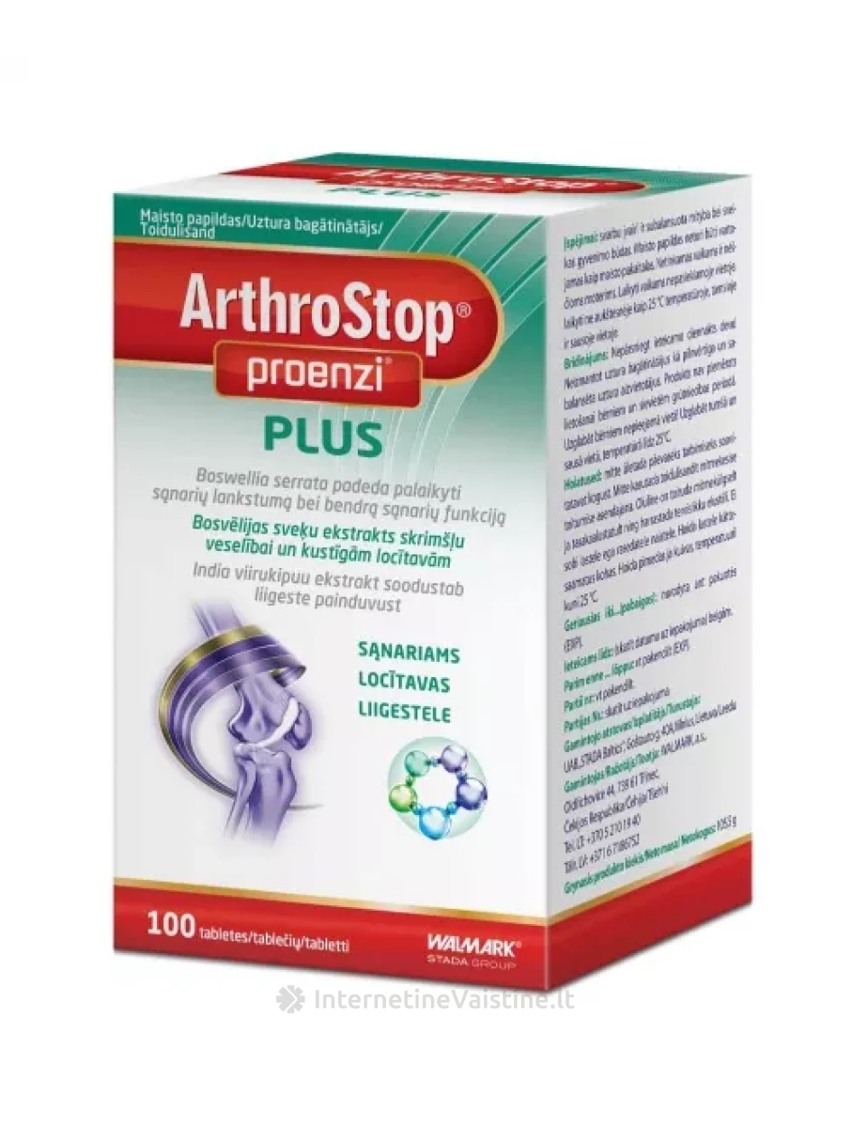 PROENZI ARTHROSTOP maisto papildas PLUS, tab. N100 | internetinevaistine.lt
