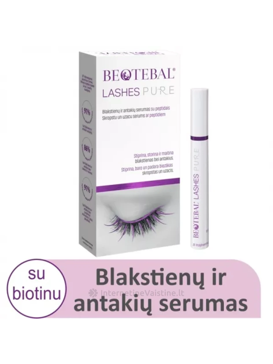 BEOTEBAL blakstienų ir antakių serumas su peptidais LASHES PURE, 3 ml | internetinevaistine.lt
