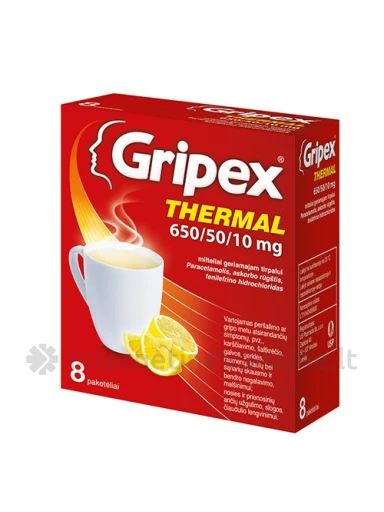 GRIPEX THERMAL 650/50/10mg milt. ger. tirp. N8, 8 vnt. | internetinevaistine.lt