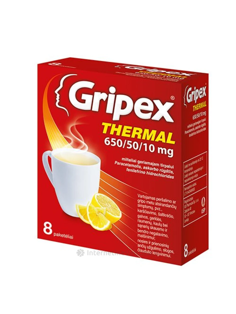 GRIPEX THERMAL 650/50/10mg milt. ger. tirp. N8, 8 vnt. | internetinevaistine.lt