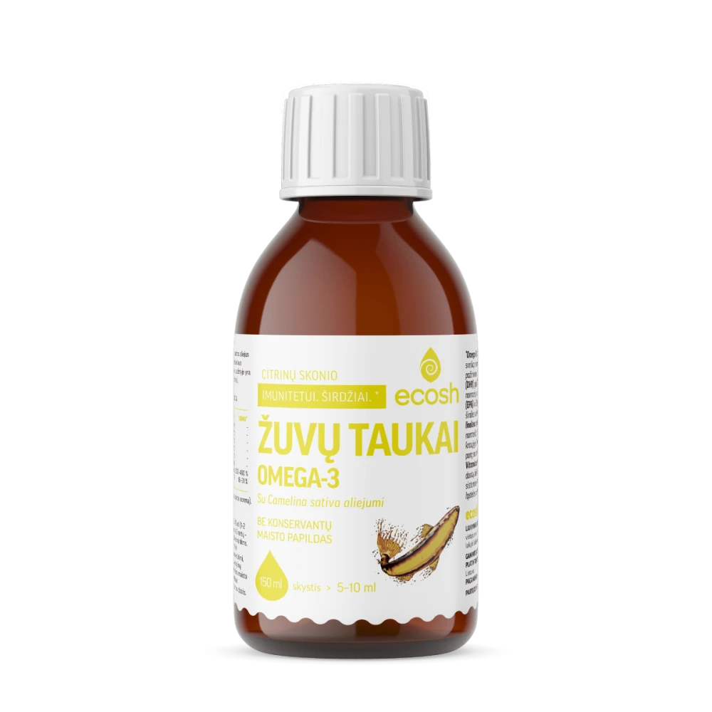 ECOSH maisto papildas žuvų taukai su Camelina Sativa aliejumi, citrinų skonio, 150 ml
