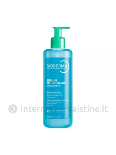 BIODERMA švelnus gelinis veido prausiklis SEBIUM GEL MOUSSANT, 400 ml | internetinevaistine.lt