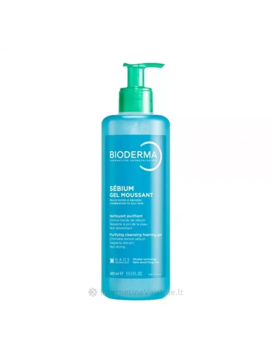 BIODERMA švelnus gelinis veido prausiklis SEBIUM GEL MOUSSANT, 400 ml | internetinevaistine.lt
