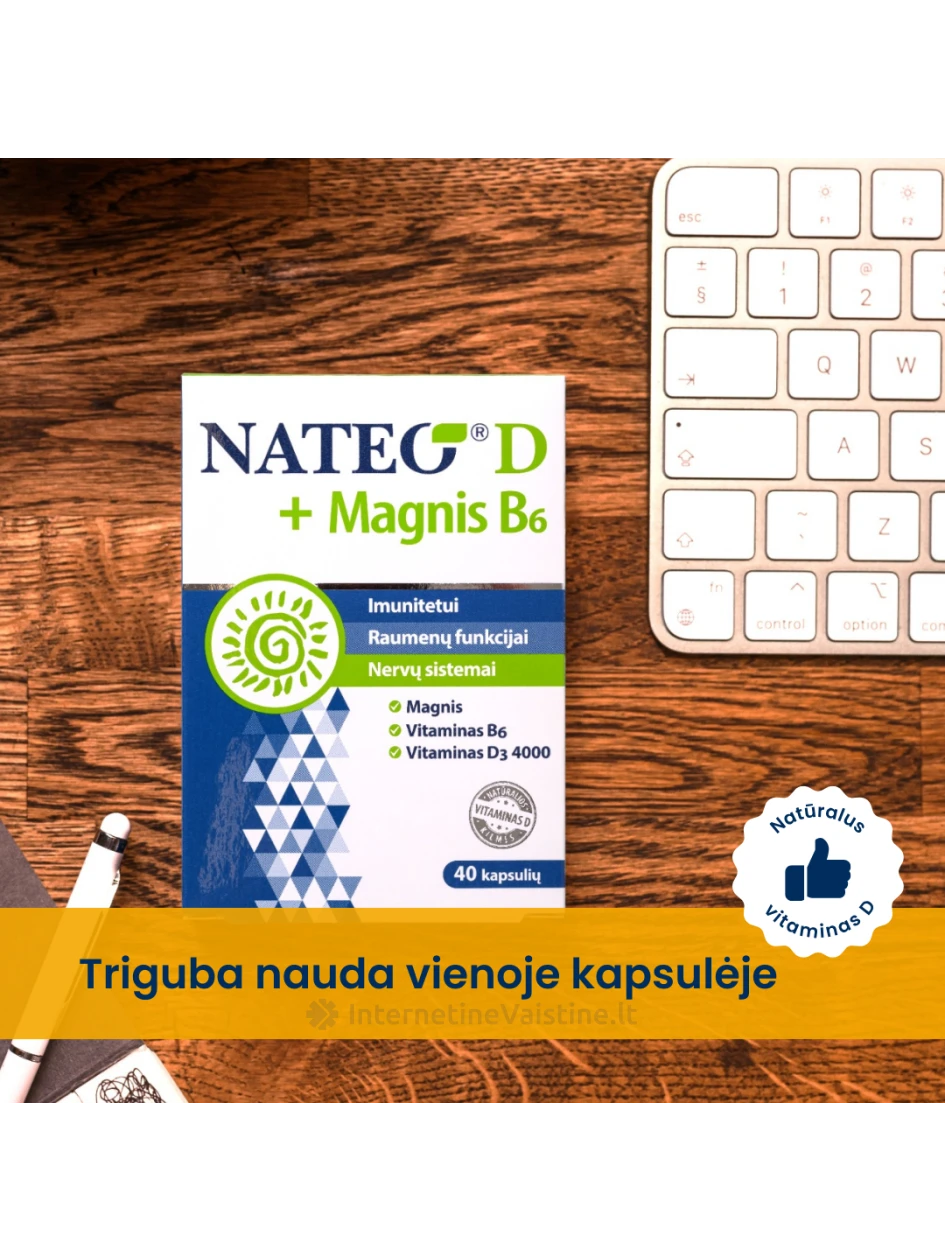 NATEO® D + Magnesium B6 IU4000, 40 kapsulių, 40 kapsulių | internetinevaistine.lt