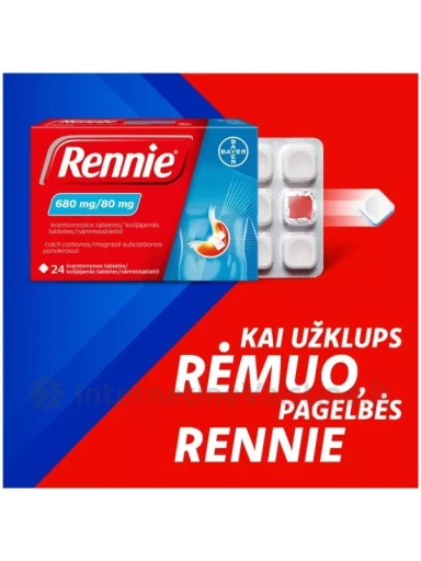 RENNIE 680 mg/80 mg kramtomosios tabletės 24 | internetinevaistine.lt