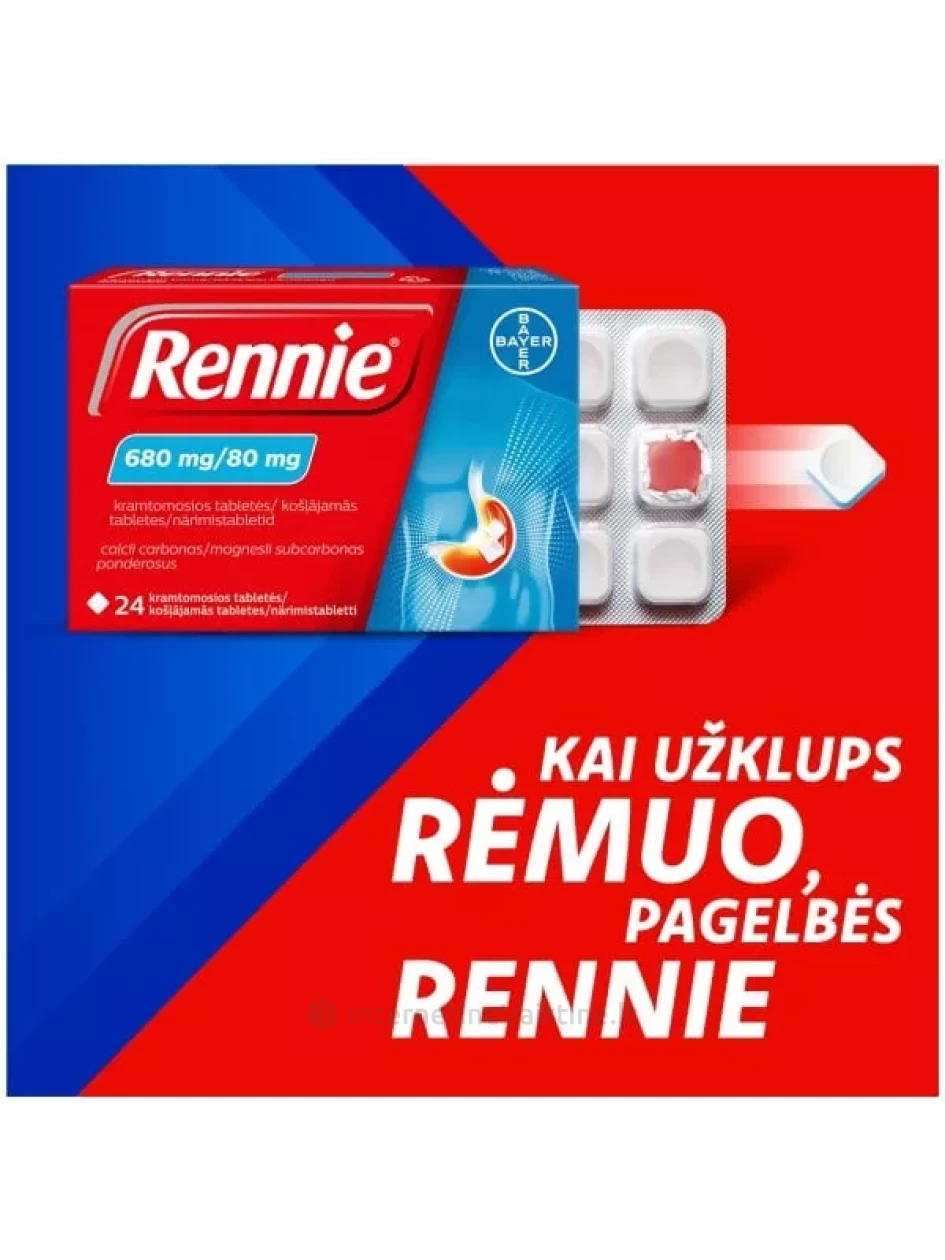 RENNIE 680 mg/80 mg kramtomosios tabletės 24 | internetinevaistine.lt