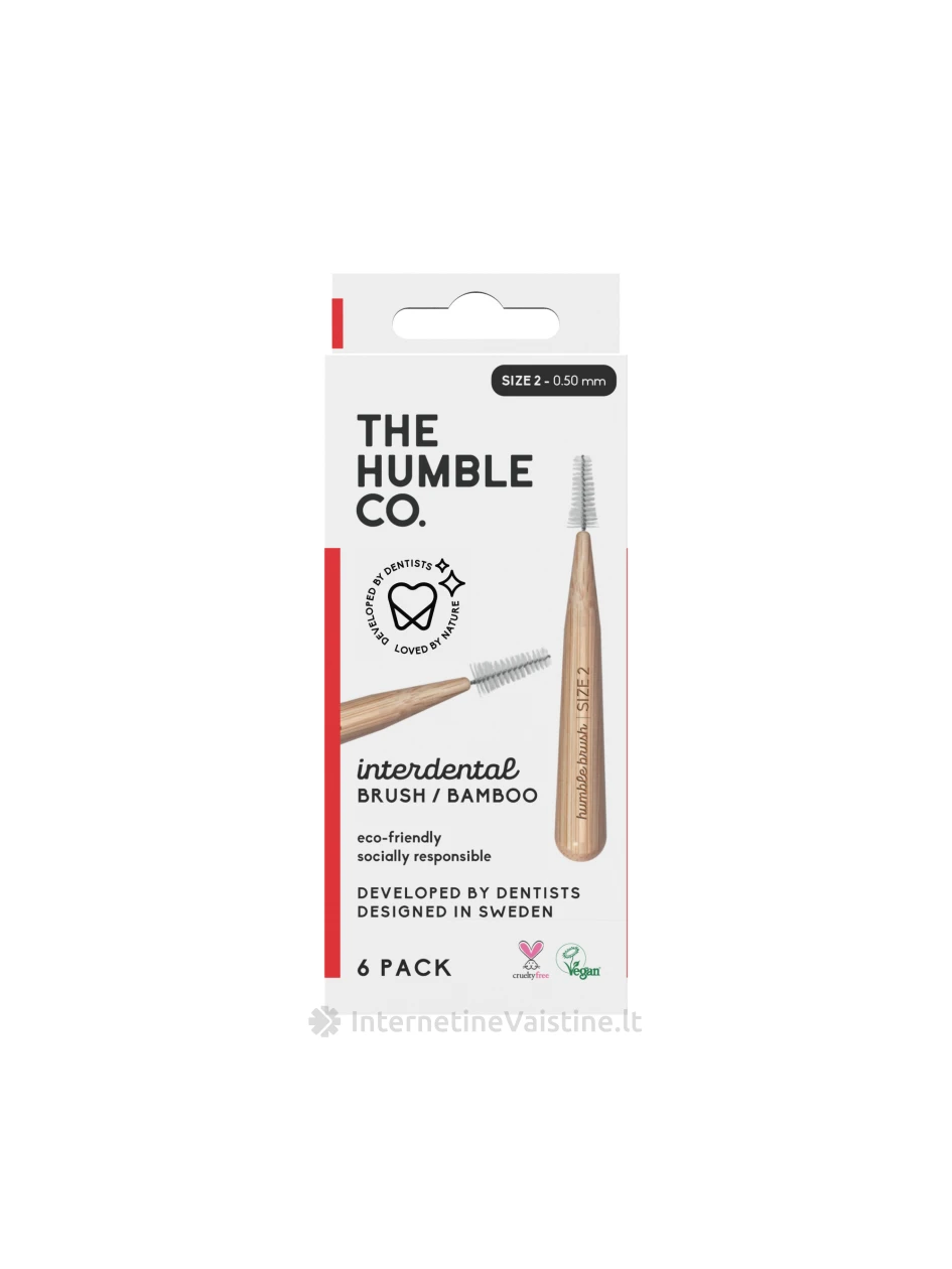 Humble tarpdančių šepetėliai  - Dydis 2 - raudoni, 6vnt. | internetinevaistine.lt