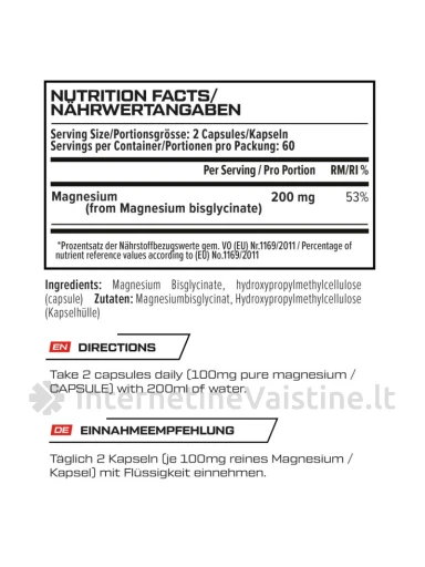 VAST Magnesium Bisglycinate 200 kaps. N120 | internetinevaistine.lt