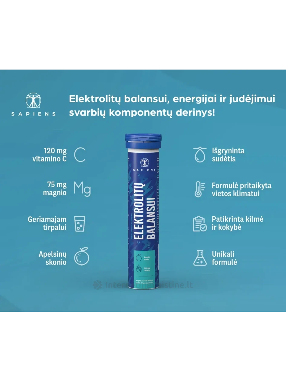 SAPIENS Elektrolitų balansui tirpios tab. N20 | internetinevaistine.lt