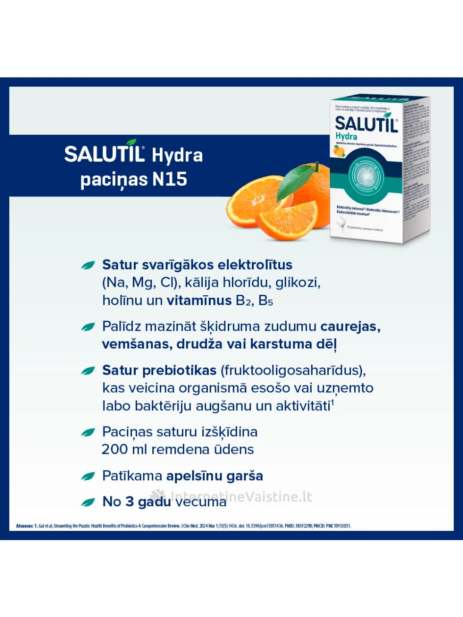 SALUTIL maisto papildas milteliais HYDRA (elektrolitai), 15 paketėlių | internetinevaistine.lt