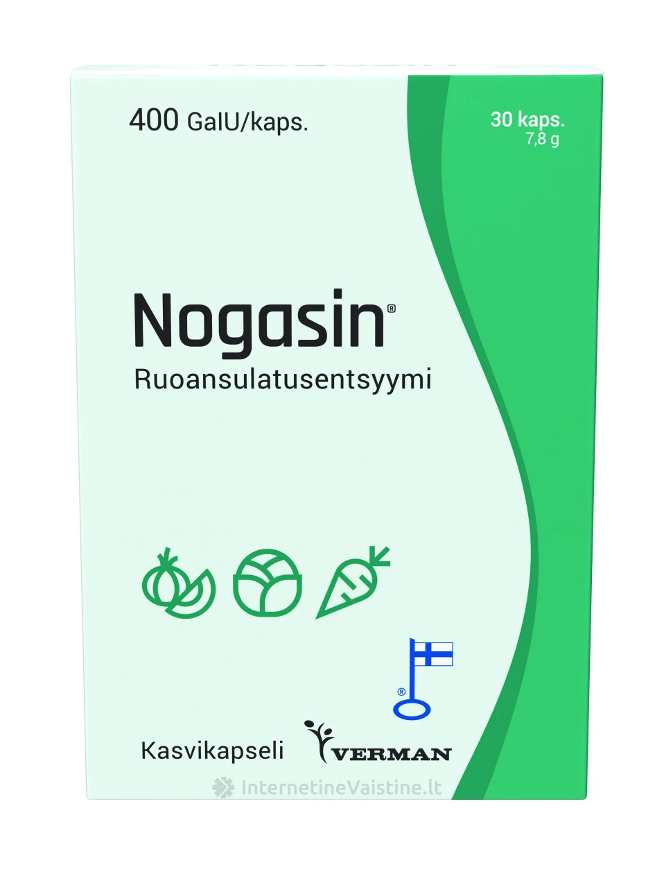 NOGASIN 400GaIU virškinimo fermentas kaps., N30 | internetinevaistine.lt