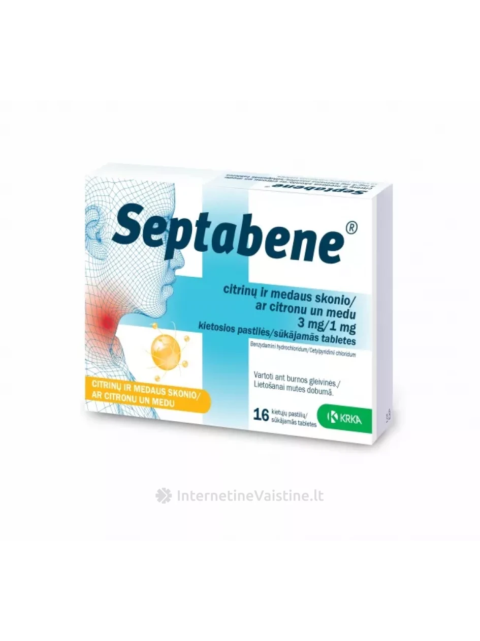 SEPTABENE 3mg+1mg citrinų ir medaus sk. kiet. past. N16 | internetinevaistine.lt