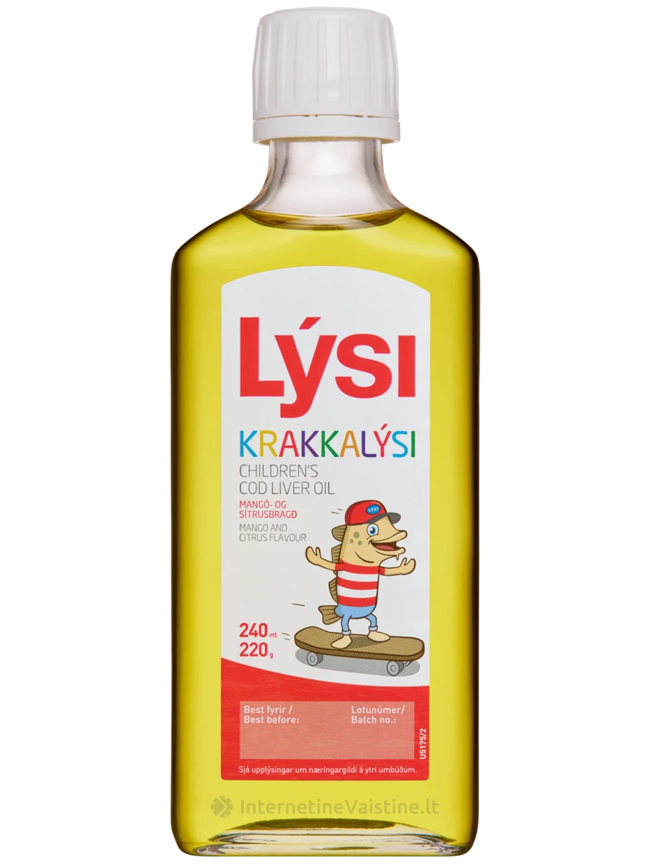Lysi CHILDRENS - žuvų taukai vaikams mango skonio, 240 ml | internetinevaistine.lt