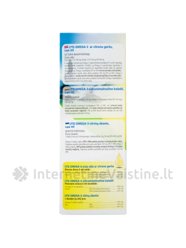 Lysi OMEGA-3 - citrinų skonio žuvų taukai, 240 ml | internetinevaistine.lt