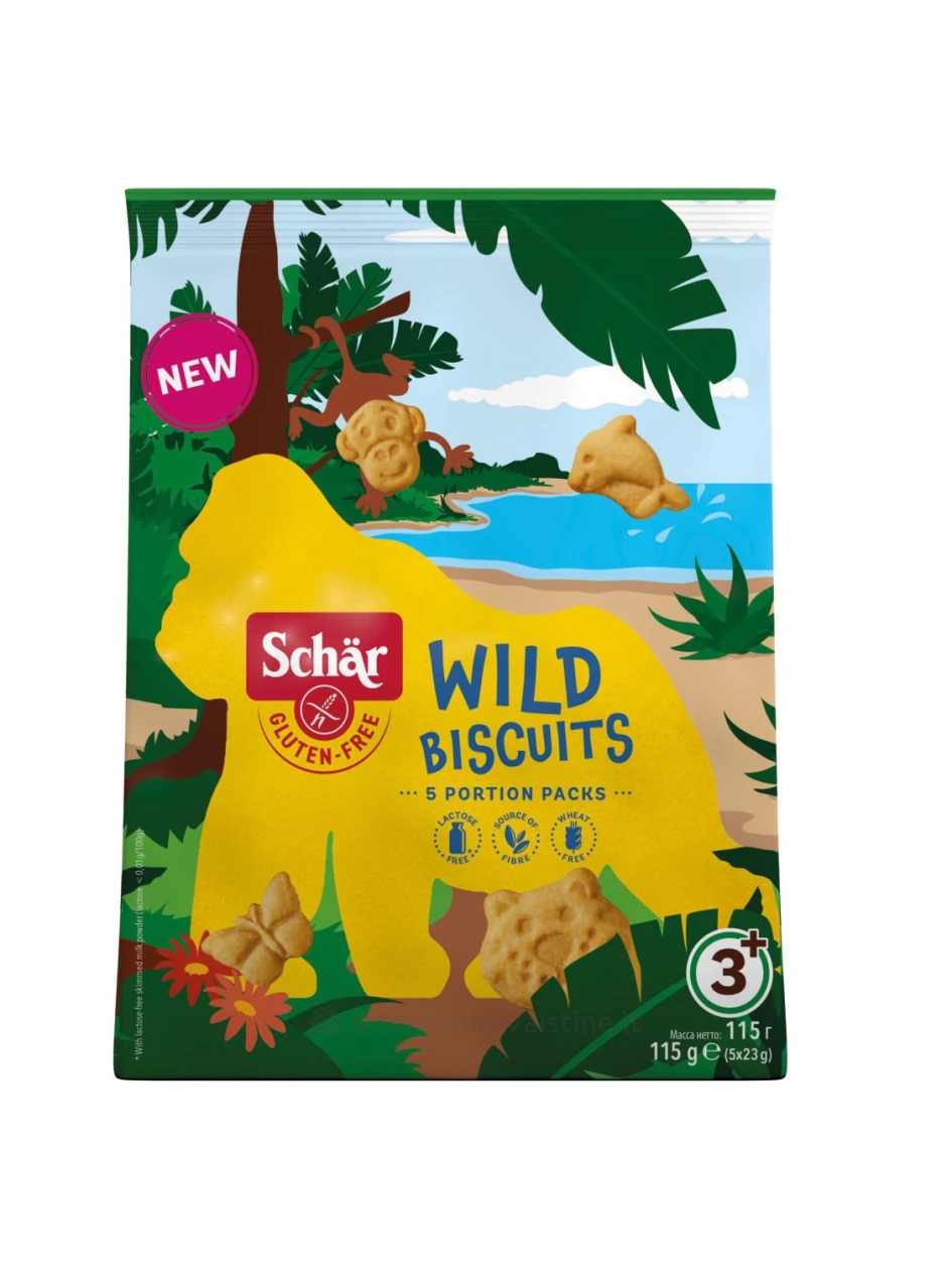 Schär WILD BISCUITS  – gyvūnų figūrėlių sausainiai be glitimo, 115g | internetinevaistine.lt