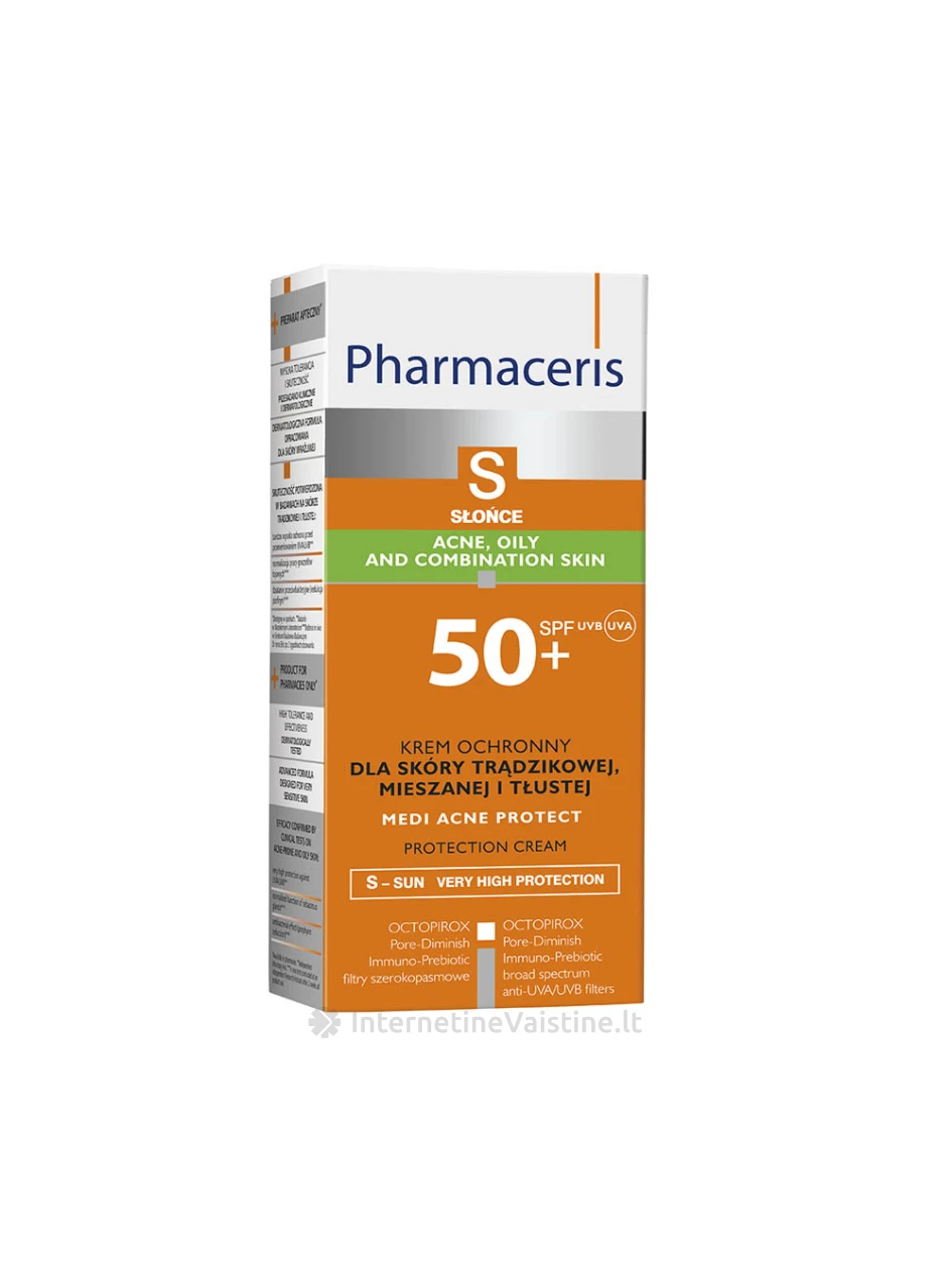 PHARMACERIS apsauginis veido kremas S MEDI ACNE PR, SPF50+, 50 ml, Vnt | internetinevaistine.lt