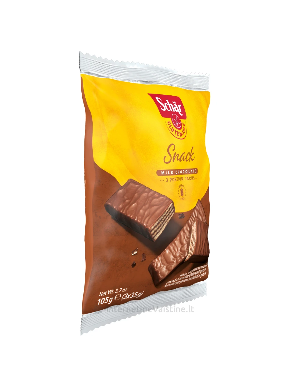 Schär SNACK - šokoladiniai vafliai su lazdynų riešutų kremu be glitimo, 105g | internetinevaistine.lt